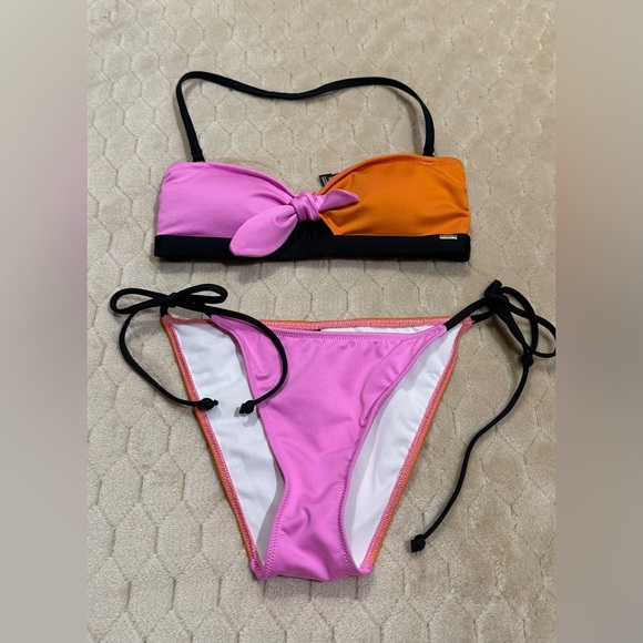 PINK Knot Front Bandeau & Side Tie Bikini Bottom - Picture 3 of 7